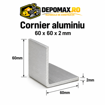 Cornier aluminiu 60 x 60 x 2 mm, 6 metri (EN AW-6060)